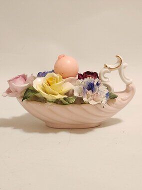 Rare Vintage RADNOR STAFFORDSHIRE ENGLAND BONE CHINA FLORAL CANDLE HOLDER